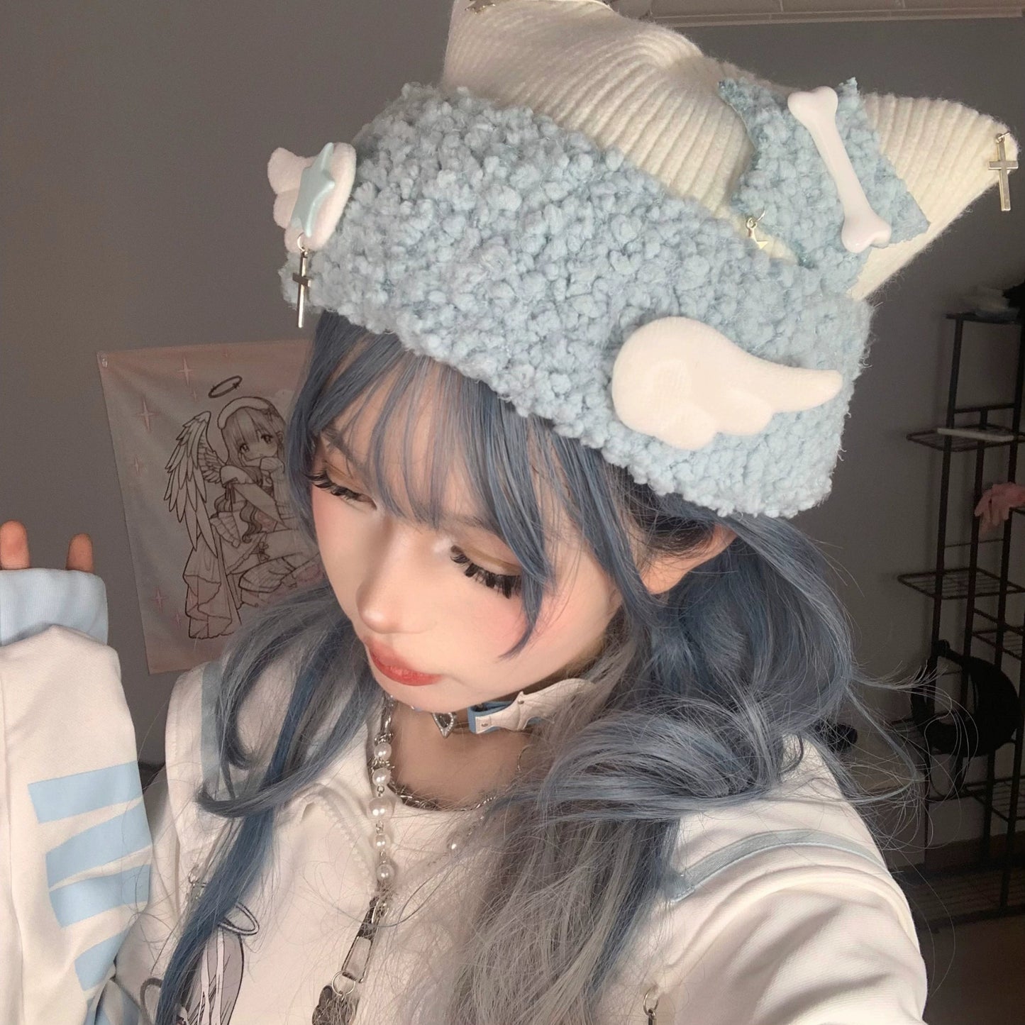 もこもこ猫耳 天使界隈 水色界隈 ニットキャップ - grimoire