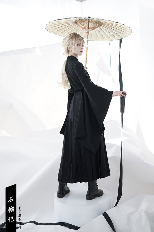 漆黒のチャイナファンタジー仙師風振袖ブラウス - grimoire
