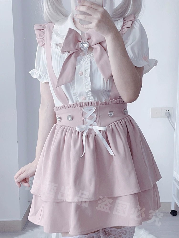 水色界隈 ビッグリボンのサスペンダースカートスクールガールセットアップ - grimoire