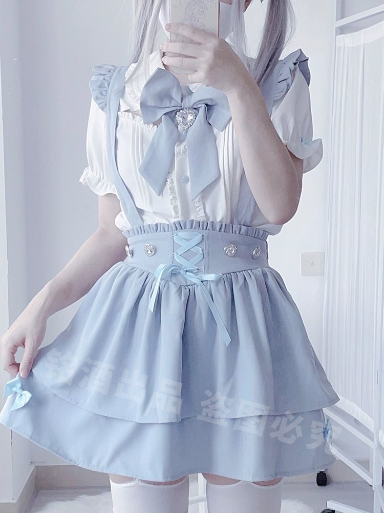 水色界隈 ビッグリボンのサスペンダースカートスクールガールセットアップ - grimoire