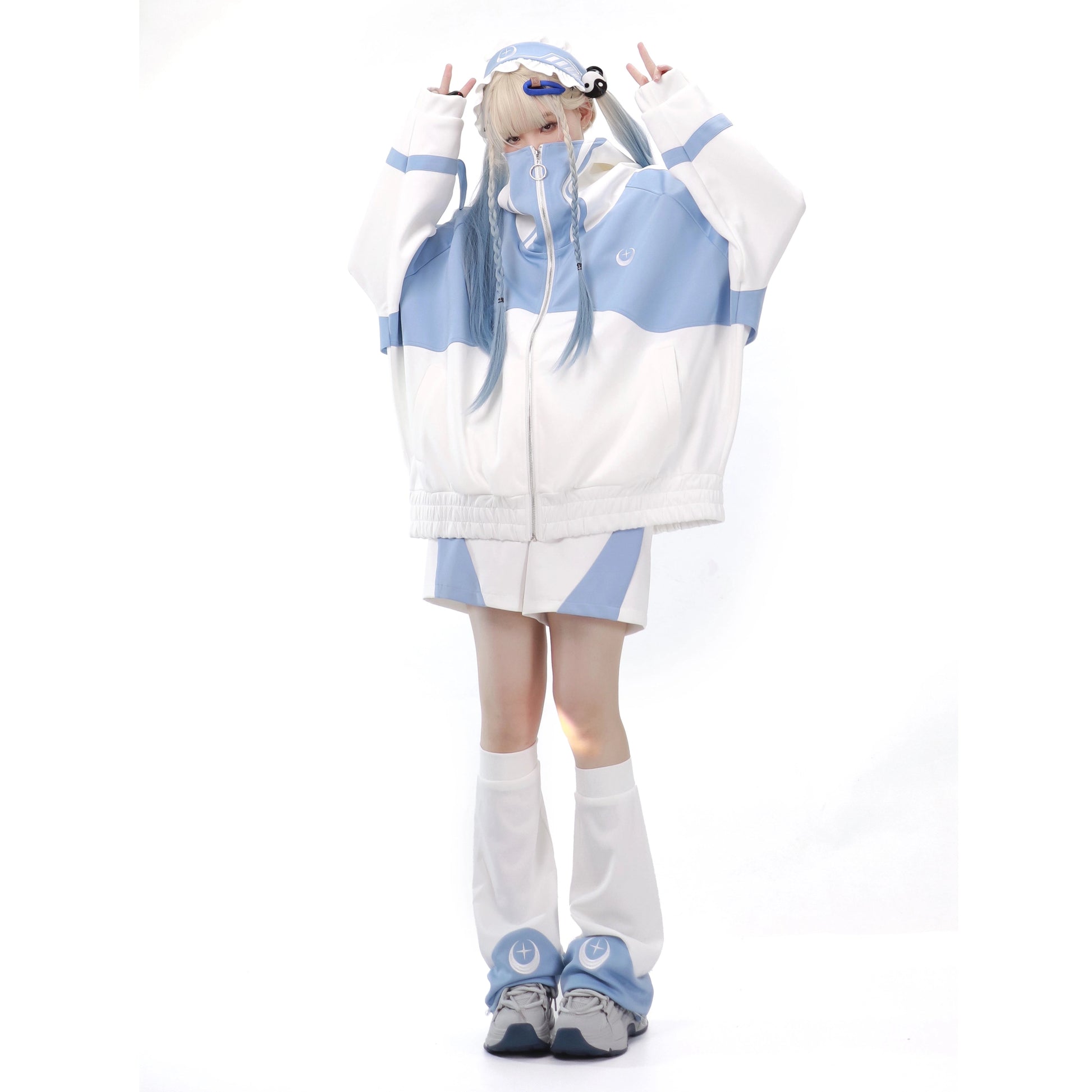 月と星が煌めくサイバー風 長袖ジャージセットアップ 水色界隈 天使界隈 サブカル天使 - grimoire