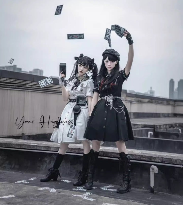 ミリタリーテイストの半袖ロリィタワンピース - grimoire