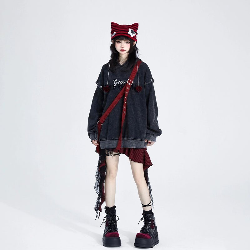 ピグメント加工 プルオーバー刺繍入りスリーブ取り外し可能 - grimoire