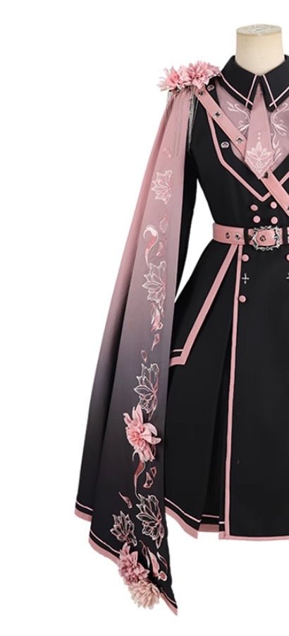 暗闇に咲く夜桜のミリタリーロリータワンピース 外套セットアップ - grimoire