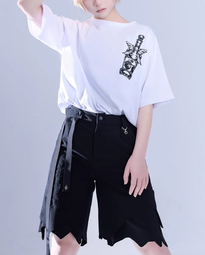 ブラック皇子系ショートパンツ イレギュラーヘム - grimoire
