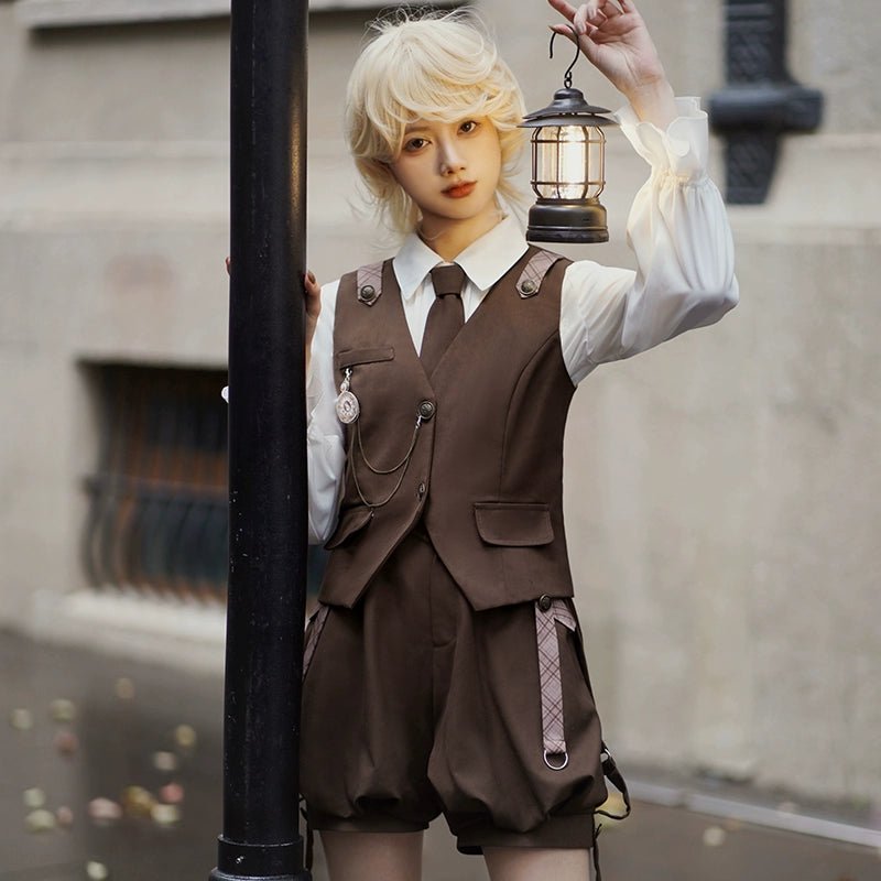 上品なウサギ探偵王子 ベスト・ショートパンツ・半袖ロリータブラウス - grimoire
