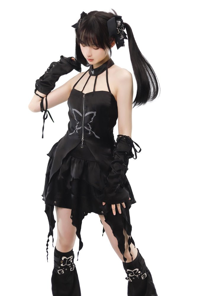 サイバーパンク バタフライプリント イレギュラーヘムセットアップ - grimoire