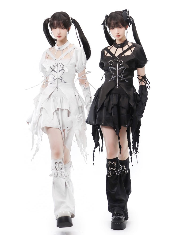 サイバーパンク バタフライプリント イレギュラーヘムセットアップ - grimoire