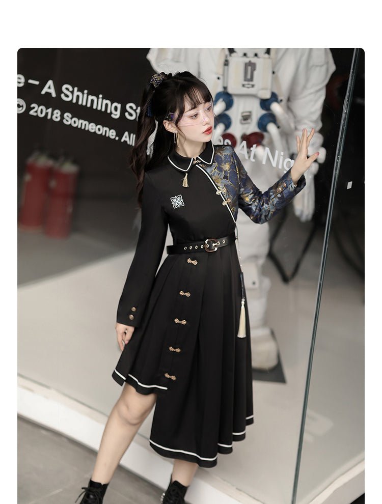 暗闇に花咲くアシンメトリーチャイナワンピースドレス - grimoire