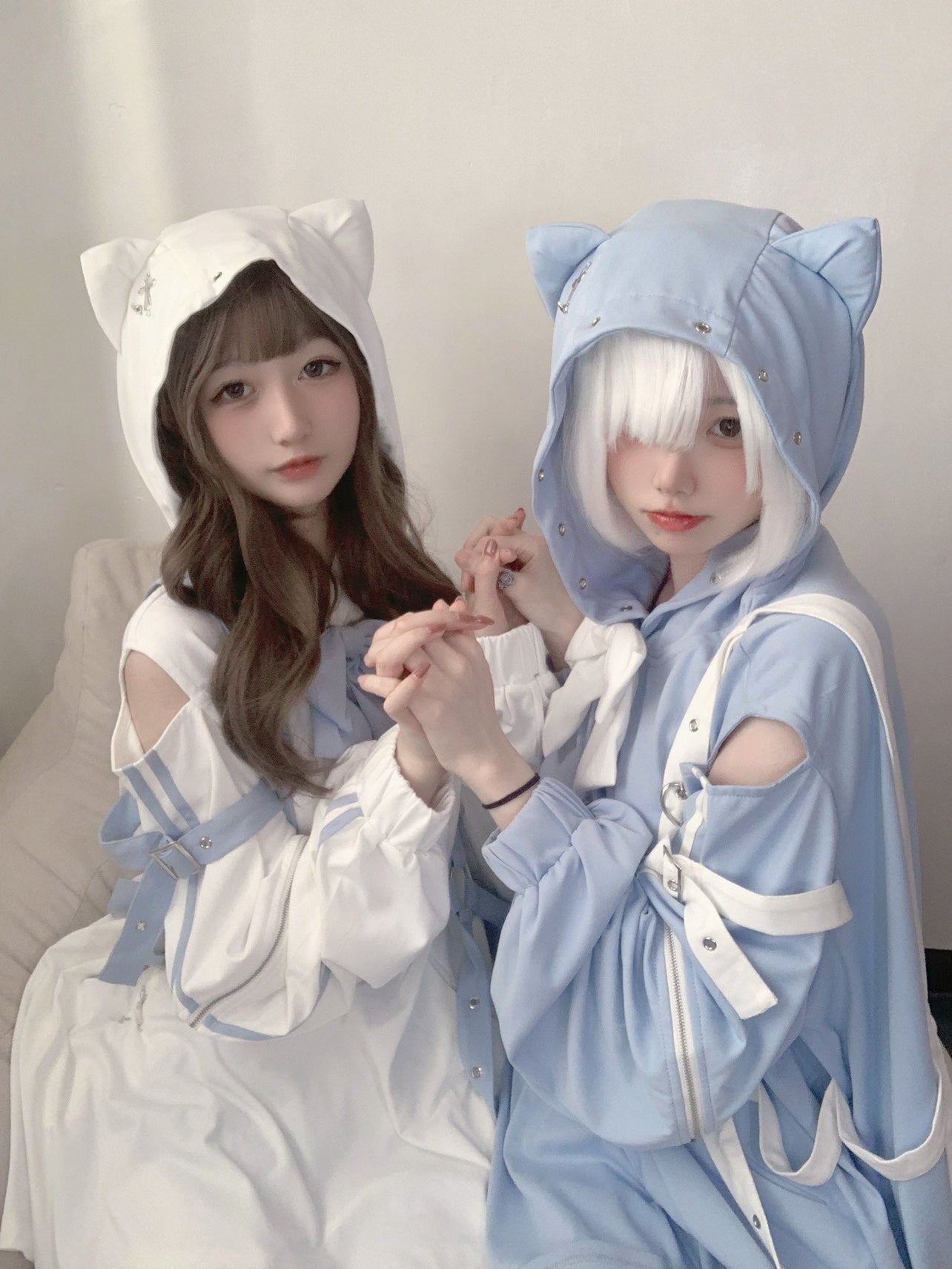 無垢なこねこの、ねこみみオーバーサイズパーカー 水色界隈 天使界隈 サブカル系 - grimoire