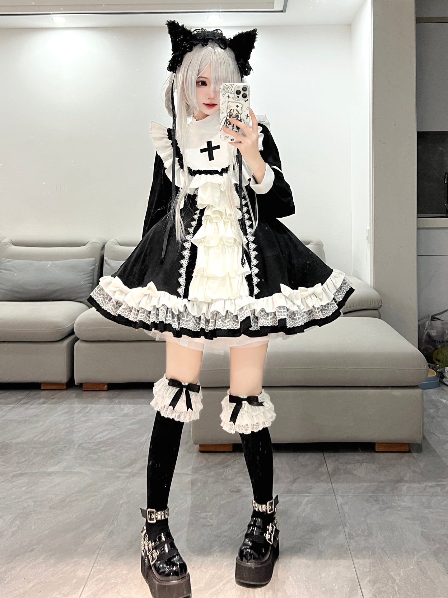 黒と白のゴシック修道女 ロリータショートドレス - grimoire