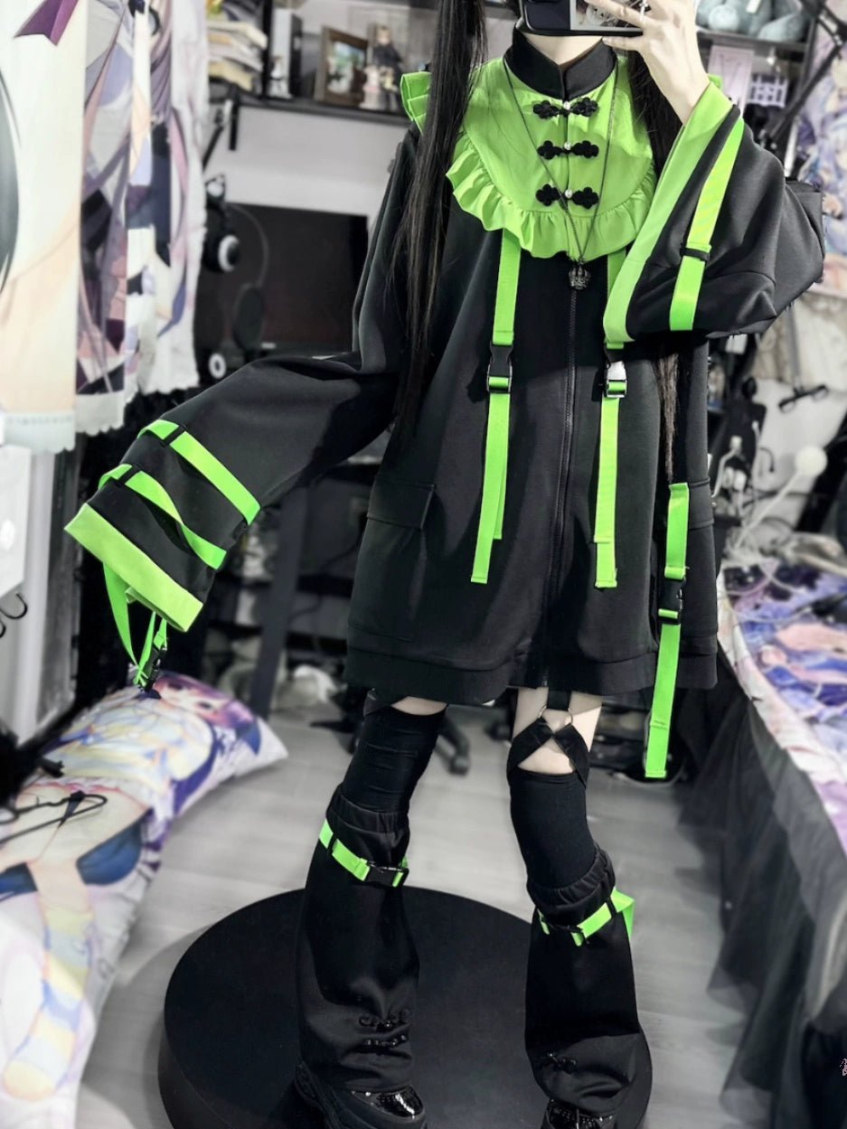 サブカルチャイナ チャイナ天使界隈 水色界隈と蛍光グリーンジャケット セットアップ - grimoire
