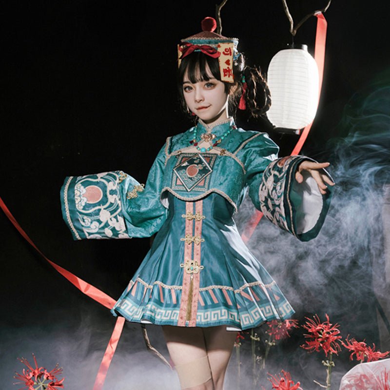 中国のゾンビ キョンシーのドレスとお札の帽子 - grimoire