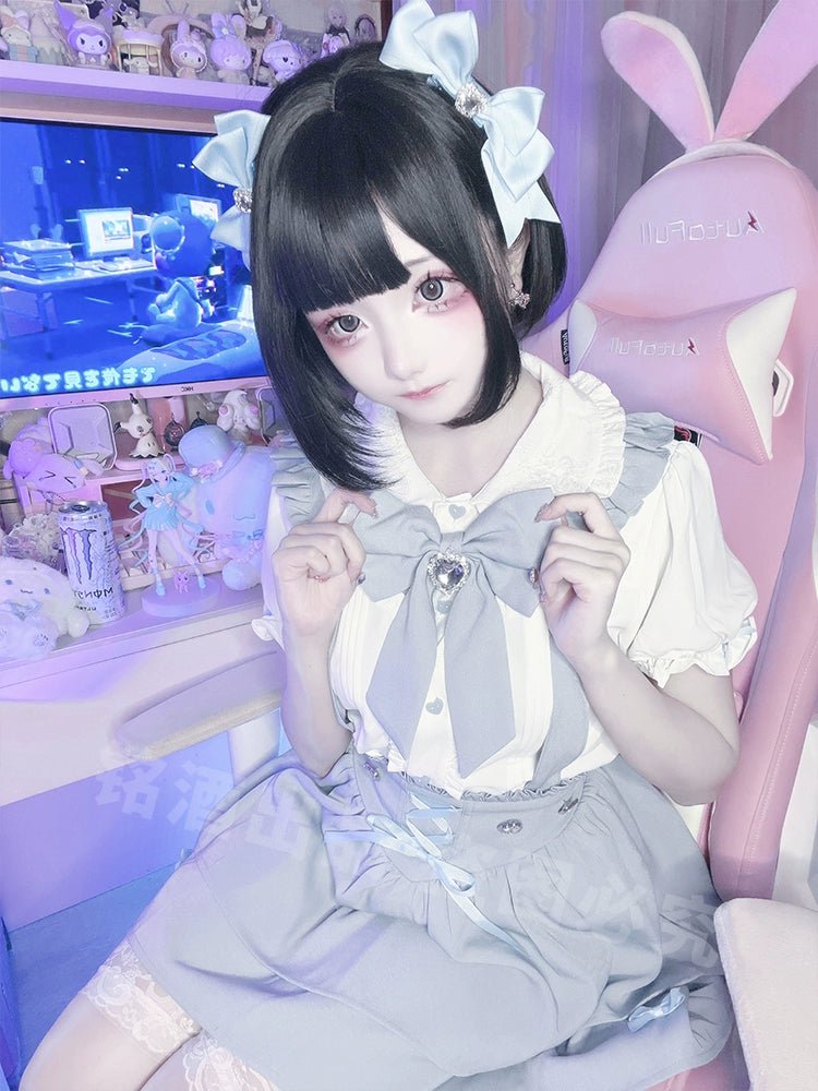 水色界隈 ビッグリボンのサスペンダースカートスクールガールセットアップ - grimoire