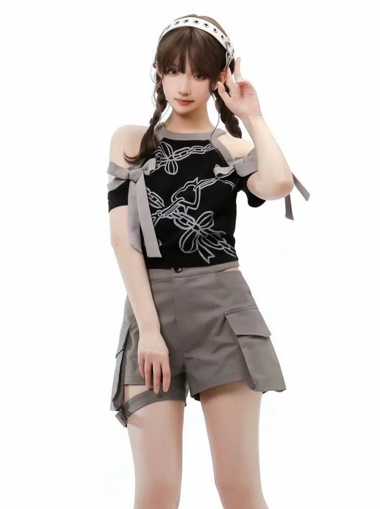 オフショルダー バレエコアトップス&カットパラシュートパンツ - grimoire