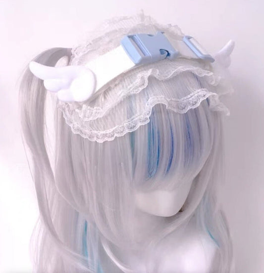 天界の雲がかった青空 レースとバックルベルトのヘッドドレス 水色界隈 天使界隈 - grimoire