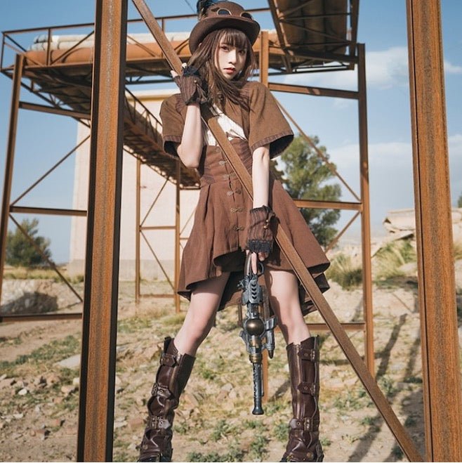 steampunk スチームパンク茶の半袖ジャケット - grimoire