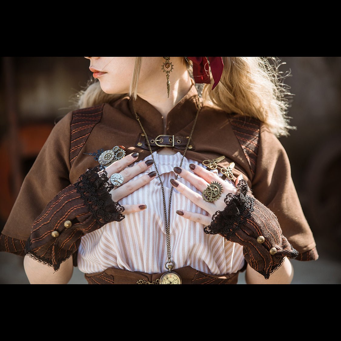 steampunk スチームパンク茶の半袖ジャケット - grimoire