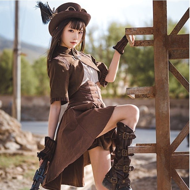 steampunk スチームパンク茶の半袖ジャケット - grimoire