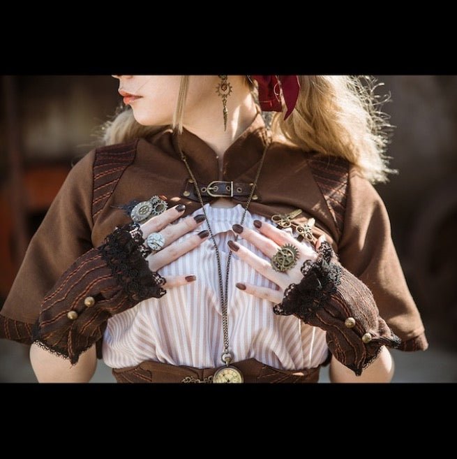 steampunk スチームパンク茶の半袖ジャケット - grimoire