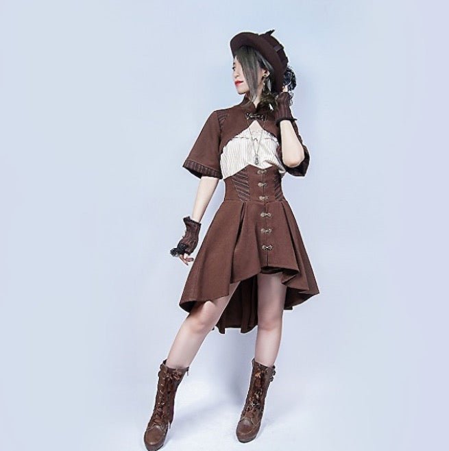 steampunk スチームパンク茶の半袖ジャケット - grimoire