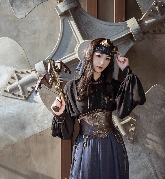 steampunk スチームパンク ブラウス 海賊風 ブラック メンズあり - grimoire