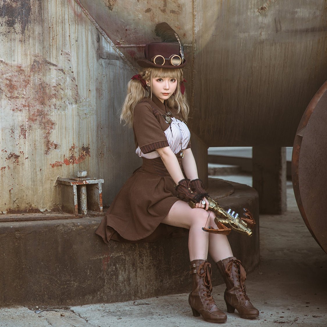 steampunk スチームパンク茶の半袖ジャケット - grimoire