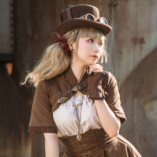 steampunk スチームパンク茶の半袖ジャケット - grimoire