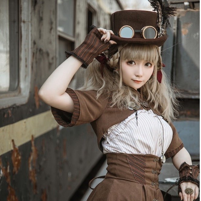 steampunk スチームパンク茶の半袖ジャケット - grimoire