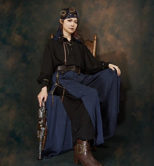 steampunk スチームパンク ブラウス 海賊風 ブラック メンズあり - grimoire