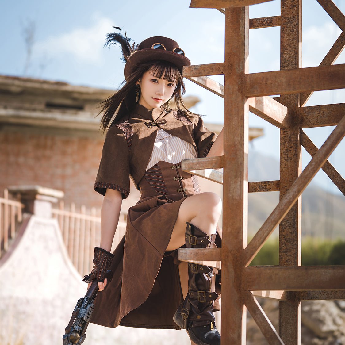 steampunk スチームパンク茶の半袖ジャケット - grimoire