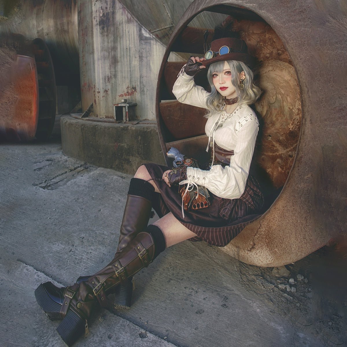 steampunk 編み上げVネックブラウス スチームパンクファッション - grimoire