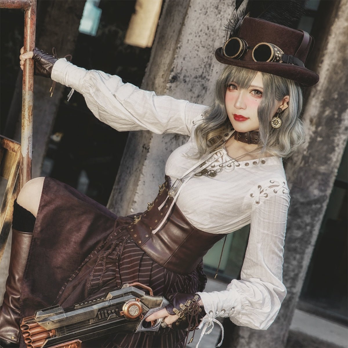 steampunk 編み上げVネックブラウス スチームパンクファッション - grimoire