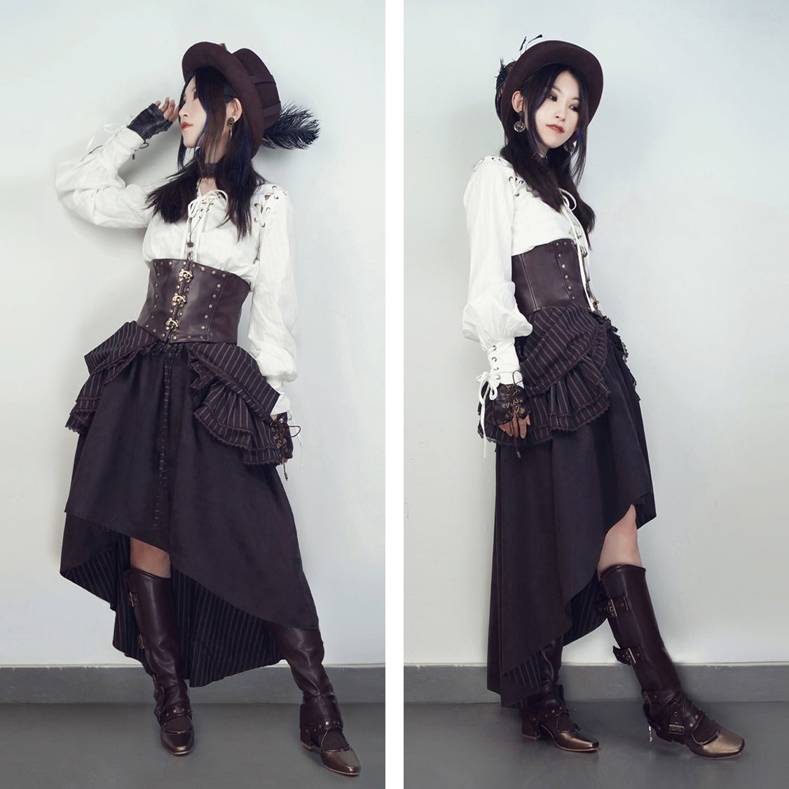 steampunk 編み上げVネックブラウス スチームパンクファッション - grimoire
