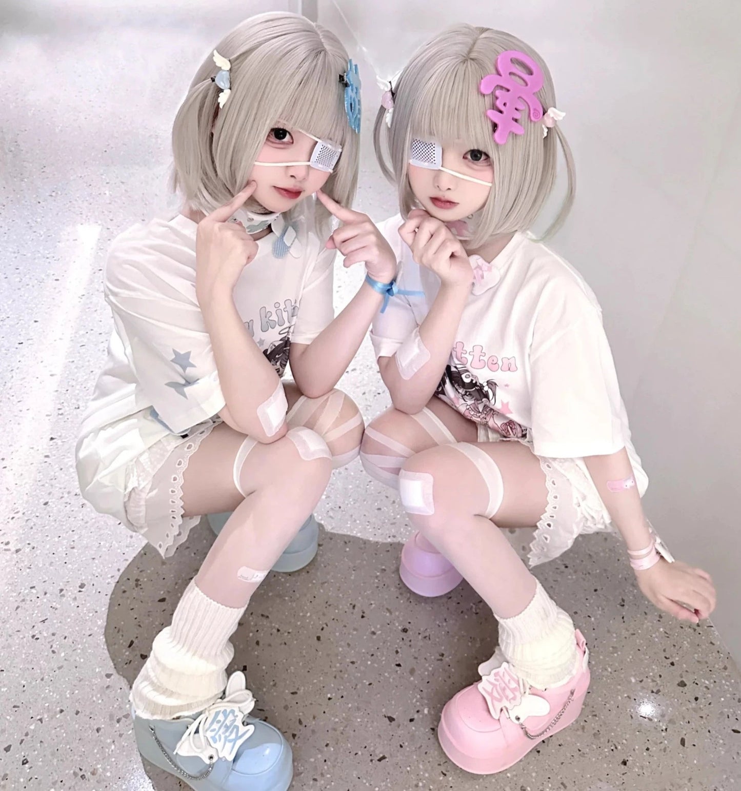 天使界隈 双子天使のイラスト半袖プリントTシャツ - grimoire