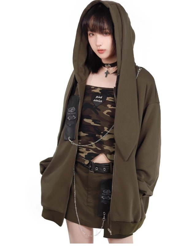 Y2K うさみみパーカー 迷彩アーミー ショート丈セット - grimoire
