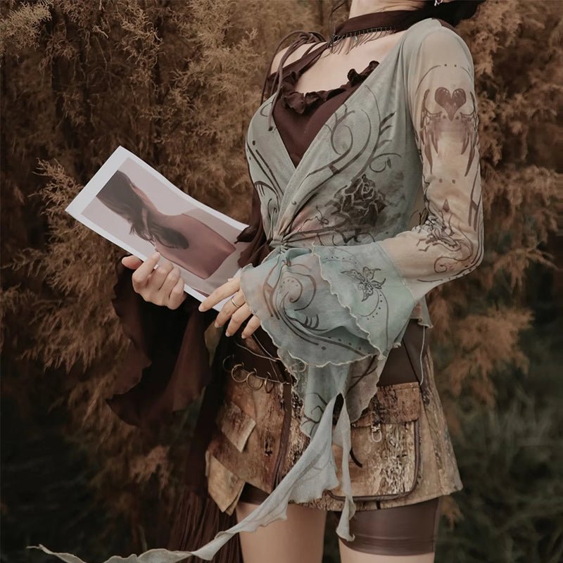 Y2K 荒野の美学 樹木のキュロット大地のスチームパンクセットアップ - grimoire