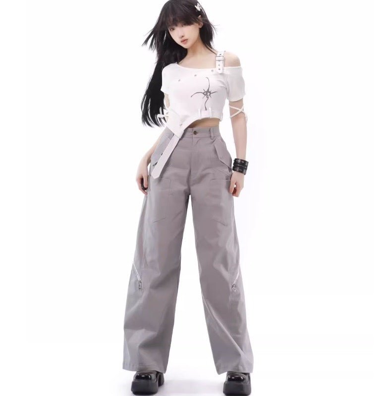 Y2K サイバーパンク風 ベルト使いトップスと、カーゴパンツ - grimoire