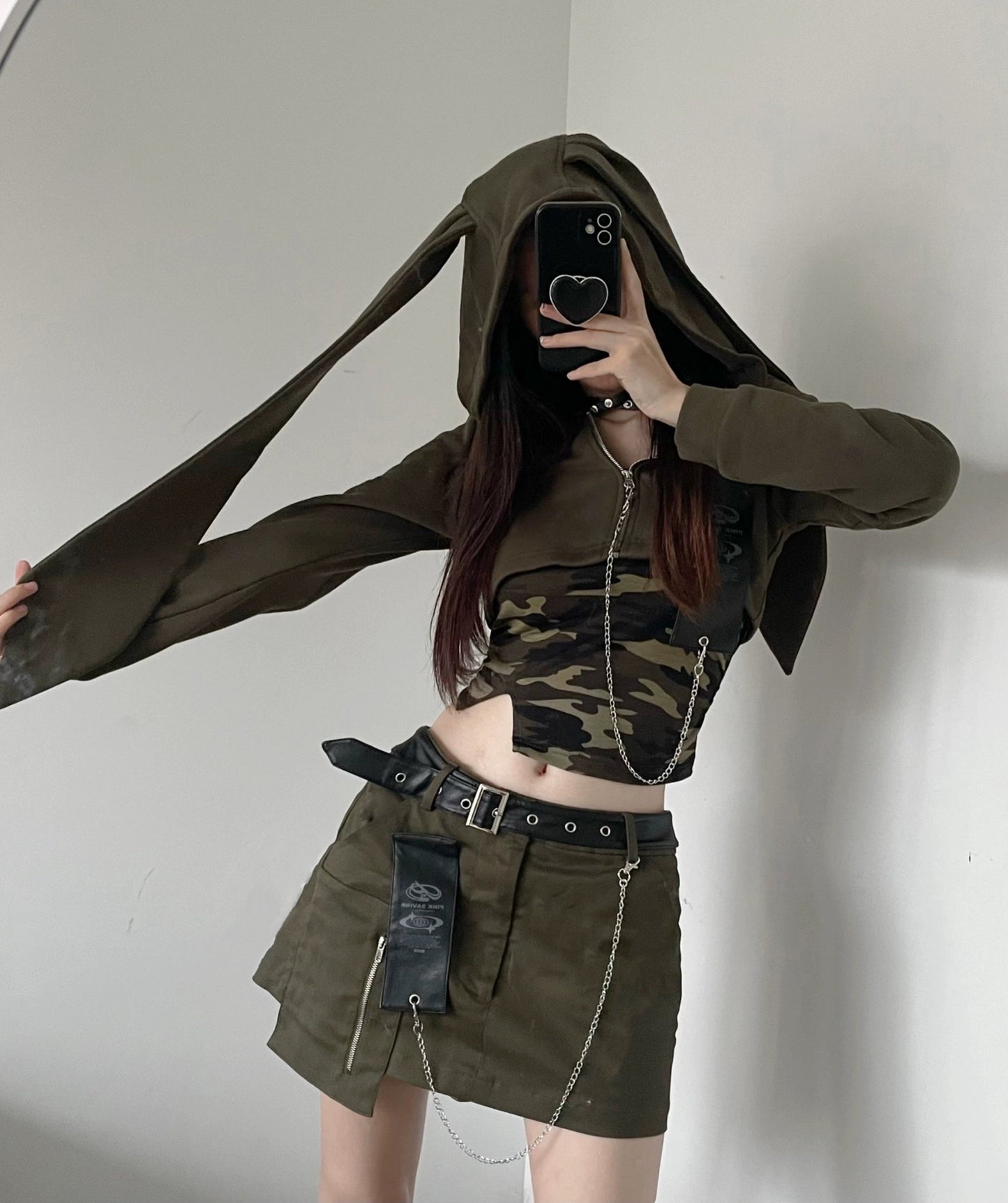 Y2K うさみみパーカー 迷彩アーミー ショート丈セット - grimoire
