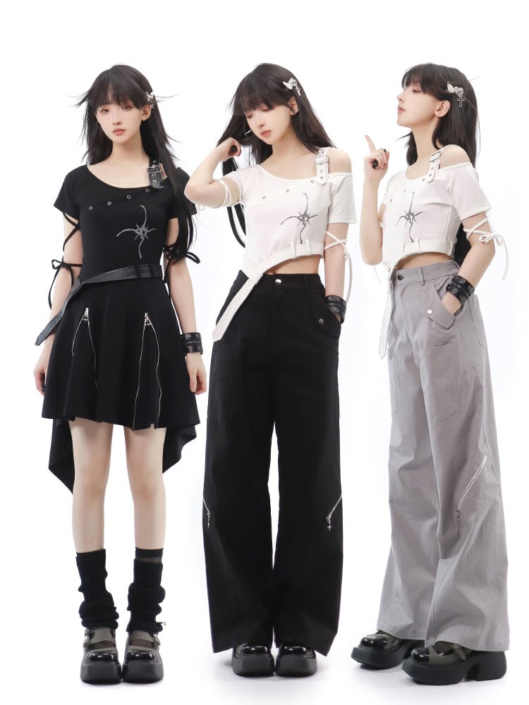 Y2K サイバーパンク風 ベルト使いトップスと、カーゴパンツ - grimoire