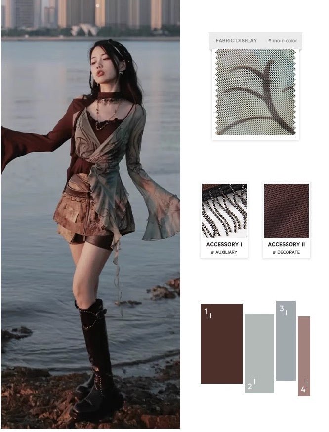 Y2K 荒野の美学 樹木のキュロット大地のスチームパンクセットアップ - grimoire