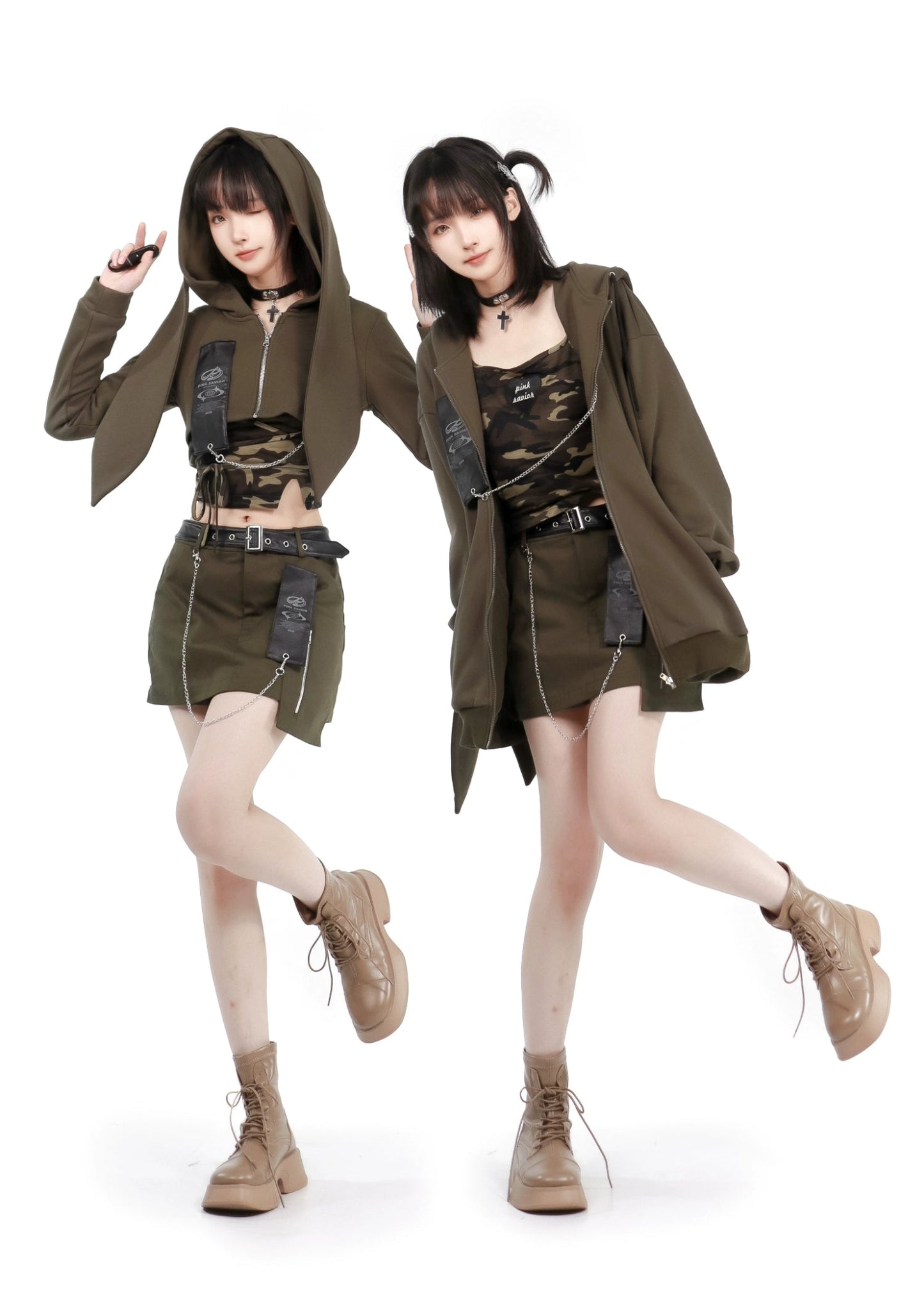 Y2K うさみみパーカー 迷彩アーミー ショート丈セット - grimoire
