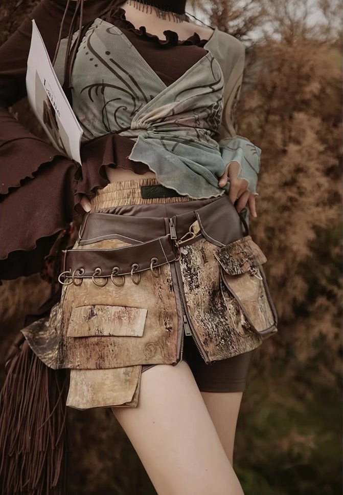 Y2K 荒野の美学 樹木のキュロット大地のスチームパンクセットアップ - grimoire