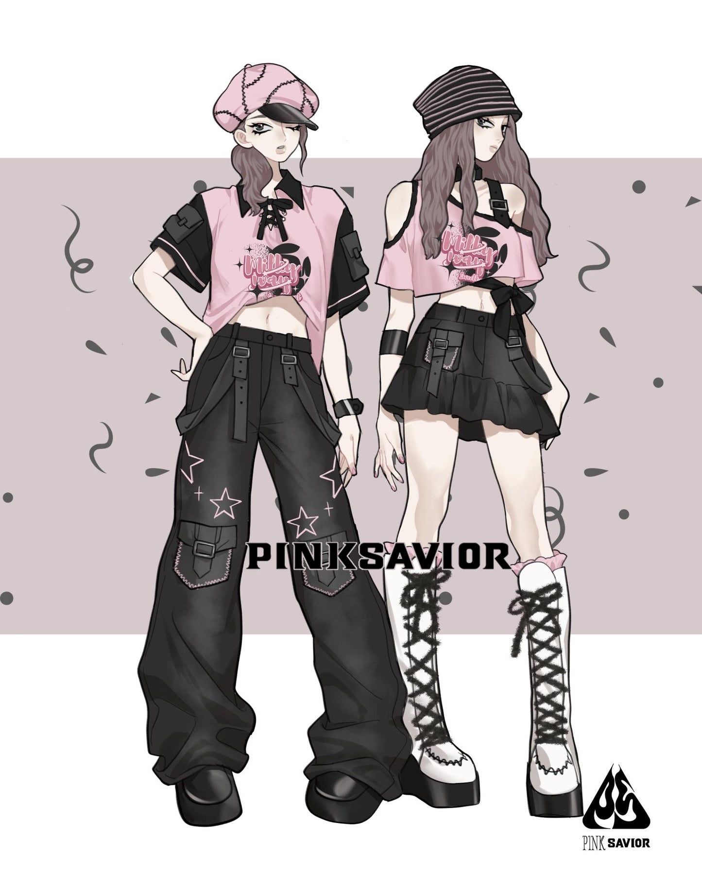 チョーカー付きピンクオフショルダー Y2K ファッション - grimoire
