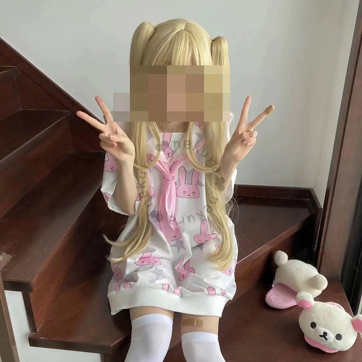 サブカルチャー Y2k ゆるうさプリントセーラーカラーT シャツ 半袖 - grimoire