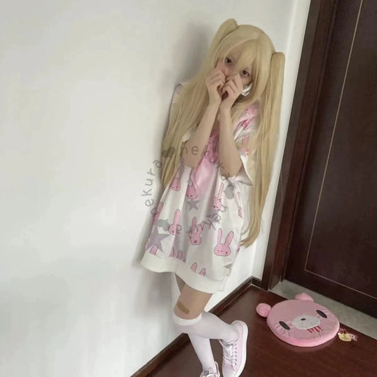 サブカルチャー Y2k ゆるうさプリントセーラーカラーT シャツ 半袖 - grimoire