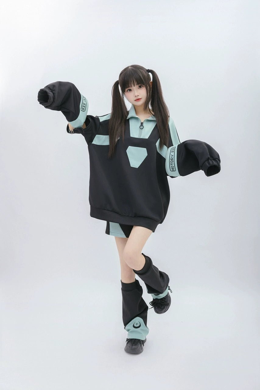 天使界隈 サブカル天使 アクアパーカー ハイネックハーフZIP 袖着脱2way - grimoire