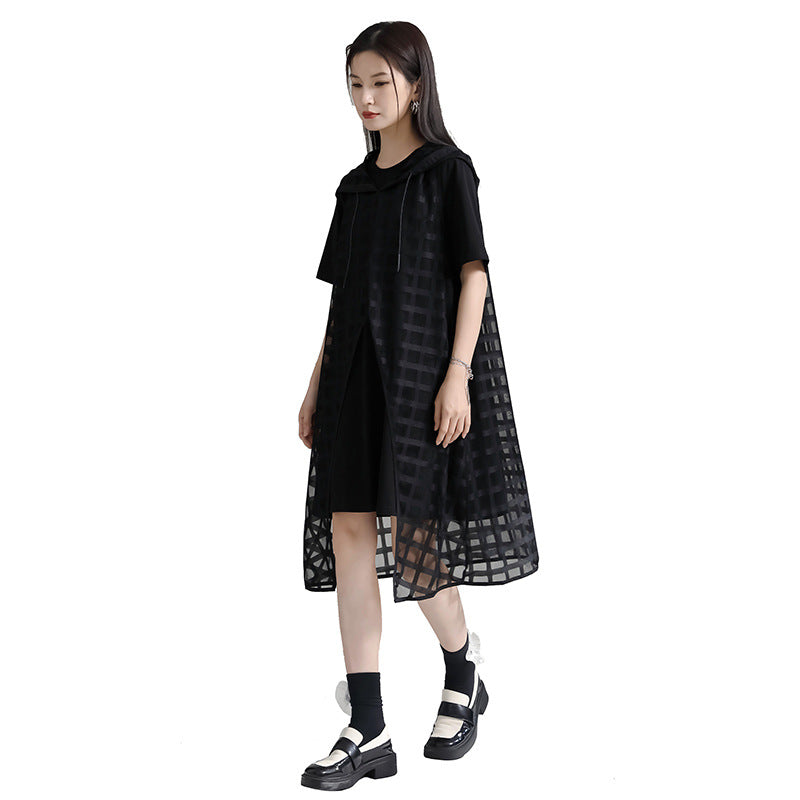 T-shirt dress & Sheer check hoodie Mode fashion