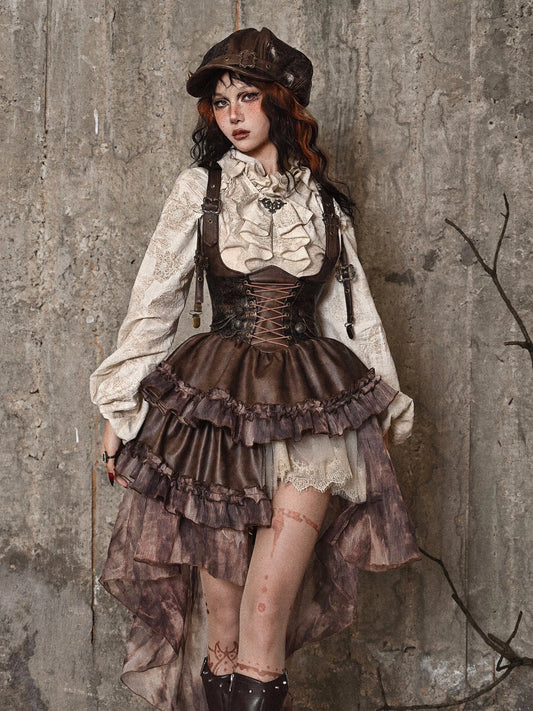 Steampunk Asymmetrical Hem Victorian Dress &amp; Panier