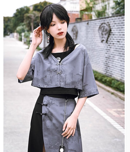 [Kokaisha] Chinese style ink painting retro set China long tight skirt